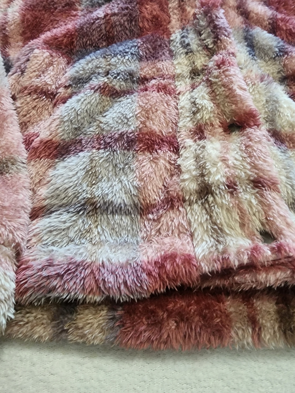 New In Fleece Plaid Jacket Women Size S Pink Burgundy Fuzzy Teddy Coat - Picture 7 of 9